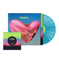 Vinyl record set with colorful cover and blue disc titled 'romance'.